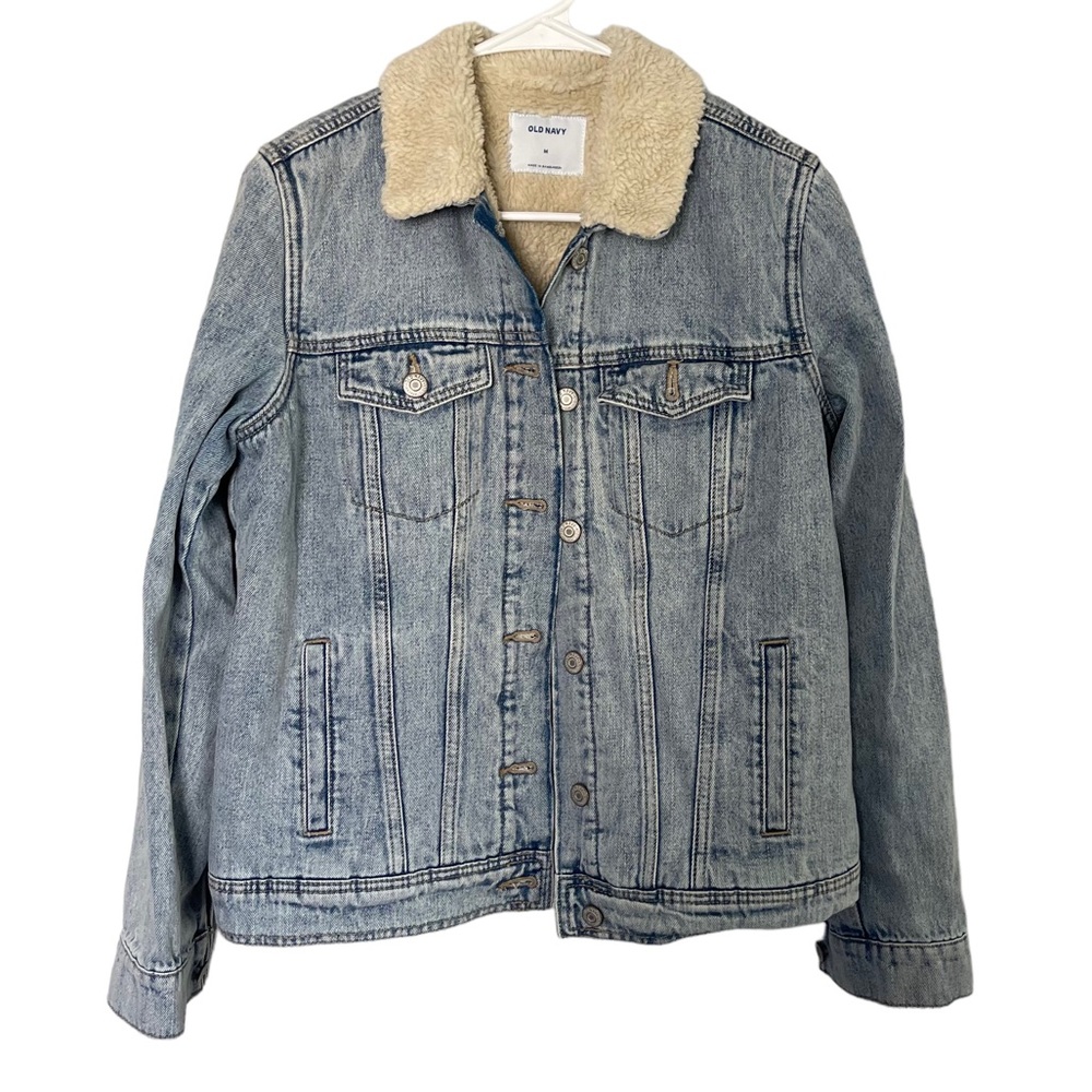 Old Navy Sherpa Lined Jean Jacket sz M Women’s Jean Pockets Light Wash